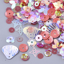 Ornament Zubehör, PVC-Kunststoff paillette / Pailletten Perlen, Mischformen, Orangerosa, 4~11x4~12x0.4~1.5 mm, Bohrung: 0.9~1.4 mm