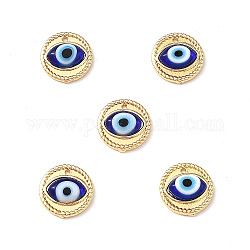 Colgantes artesanales de mal de ojo, con fornituras reales de latón chapado en oro de 18 k, sin plomo y el cadmio, charm, plano y redondo, azul, 14.5x4mm, agujero: 1 mm