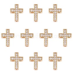 10 x Messing-Mikropflaster mit klaren Zirkonia-Perlen, Kreuz, echtes 18k vergoldet, 13x10x4 mm, Bohrung: 1 mm