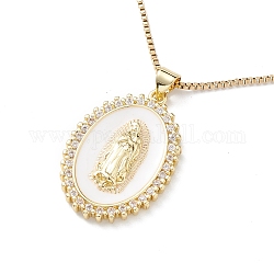 Clear Cubic Zirconia Religion Pendant Necklace, Golden 304 Stainless Steel Jewelry for Women, Oval, 15.67 inch(39.8cm), Pendant: 30x20x3.5mm