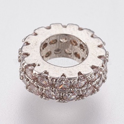 Perles de zircone cubique micro pave en Laiton, sans plomb et sans cadmium, anneau, platine, 8x3mm, Trou: 3.8mm