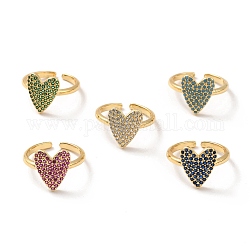 Открытое кольцо-манжета с сердцем из страз, настоящие 18-каратные позолоченные латунные украшения для женщин, без кадмия и без свинца, разноцветные, размер США 6 1/2 (16.9 мм)