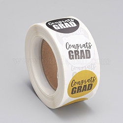 Self-Adhesive Kraft Paper Gift Tag Stickers, Adhesive Labels, for Graduation Presents, with Word Congrats Grad, Colorful, Sticker: 25mm, 500pcs/roll