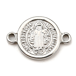 宗教 304 ステンレススチールコネクタチャーム  神とホーリー令状のリンクが付いたフラットラウンド  ステンレス鋼色  10x15x1.5mm  穴：1.4mm