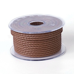 Cordón trenzado de cuero, cable de la joya de cuero, material de toma de diy joyas, tierra de siena, 3mm, alrededor de 5.46 yarda (5 m) / rollo