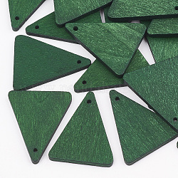 Ciondoli in legno di pera, tinto, triangolo, verde, 32x26x3mm, Foro: 1.6 mm