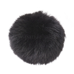 Handgemachte künstliche Kaninchenfell Pom Pom Ball bedeckt Anhänger, Fuzzy Bunny Haarballen, mit elastischer Faser, Schwarz, 55~74 mm, Bohrung: 5 mm