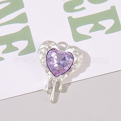 Charms rhinestone de la aleación, de color plata mate, corazón, violeta, 24x17mm