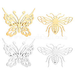 Unicraftale 4pcs 4 Schmetterlings- und Bienenbroschen, 201 Edelstahl-Insektenreversnadeln für Rucksackkleidung, goldenen und Edelstahl Farbe, 42x47.5x7 mm, 31.5x49.5x6.5 mm, 1pc / style