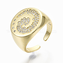 Латунные кольца из манжеты с прозрачным цирконием, открытые кольца, широкая полоса кольца, без кадмия, без никеля и без свинца, плоский круглый с ворт, реальный 16k позолоченный, размер США 6 3/4, 17 мм