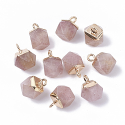 Natürliche Erdbeerquarz-Charms, mit oberen vergoldeten Eisenschlaufen, sternförmige runde Perlen, 12x10x10 mm, Bohrung: 1.8 mm