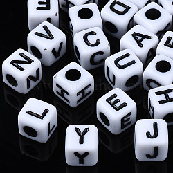Perles acryliques opaques, cube avec alphabet, lettres mixtes aléatoires, 8x8x8mm, Trou: 3.5mm, environ 1214 pcs/500 g