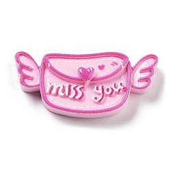 Cabochons opaques en résine et plastique, coeur avec mot tu me manques, perle rose, 16x35x6.5mm