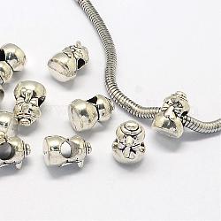 Metall Großlochperlen, Großloch perlen, Weihnachten Schneemann, Antik Silber Farbe, 13x10x9 mm, Bohrung: 5 mm