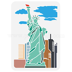 Fingerinspire Schablone „Freiheitsstatue“, 21x29.7 cm, amerikanisches Wahrzeichen, Muster „Freiheitsstatue“, Malvorlage, Architekturthema, Haus, Meer, Wolken, Schablone zum Malen auf Holz, Wand, Stoff, Möbeln