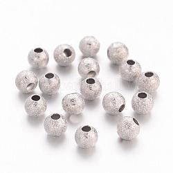 Messing strukturierte Perlen, Nickelfrei, Runde, Nickel Farbe, Größe: ca. 4mm Durchmesser, Bohrung: 1 mm