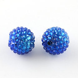 Perles graduées en résine transparente avec strass, avec des perles rondes acrylique uv de placage à l'intérieur, bleu royal, 20mm, Trou: 2~2.5mm