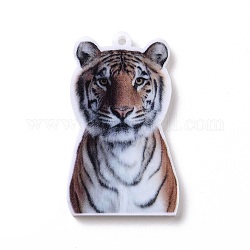 Pendentifs en acrylique opaque imprimé, breloques sur le thème des animaux, motif tigre, 34.5x21x2mm, Trou: 1.5mm
