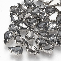 Cose en el rhinestone, Enlaces multifilares, Diamantes de imitación de cristal, con ajustes de puntas de latón, accesorios de prendas de vestir, facetados, lágrima, Platino, gris, 8x5.5x4mm, agujero: 0.8~1 mm