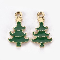 Pendenti placcati oro della lega dello smalto, per Natale, albero di Natale,  cadmio& piombo libero, verde, 19.5x11x2mm, Foro: 2 mm