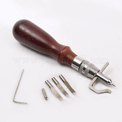 Adjustable Leather Stitching Groover, Sew Crease Leather Carving Cutting Edging Tools, with Wood Handle, Platinum & Stainless Steel Color, 16cm