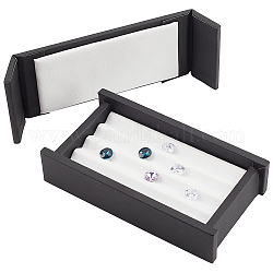 Caja de presentación de diamantes sueltos de cuero PU rectangular de 4 ranura, Estuche para gemas pequeñas con tapa para almacenamiento de diamantes, negro, 12.05x6.5x2.5 cm