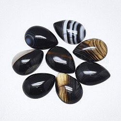 Cabujones de ágata natural con banda / ágata rayada, teñido, lágrima, negro, 25x18x6~7mm