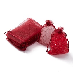 Sacs-cadeaux en organza avec cordon de serrage, pochettes à bijoux, fête de mariage cadeaux de noël sacs-cadeaux, rouge foncé, 15x10 cm