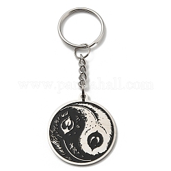 304 Stainless Steel with Enamel Keychain, Yin-yang, Stainless Steel Color, 9cm