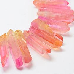 Гальванизировать природный кристалл кварца бусы пряди, окрашенные, граненые, самородки, оранжево-красный, 23~47x8.5~9.5x8~10 мм, отверстие : 2 мм, 15.7 дюйм (40 см)