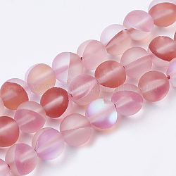 Chapelets de perles en pierre de lune synthétique, perles holographiques, teinte, mat, ronde, rouge, 6mm, Trou: 0.5mm, 65 pcs / chapelet, 15.7 pouce