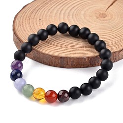 Bracelets extensibles en perles d'agate noire naturelle chakra (teints), avec des perles de pierres fines, 55mm