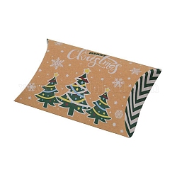 Scatole di cuscini di cartone per caramelle a tema natalizio, cartone animato albero di natale caramella spuntino confezione regalo, verde, piega: 7.3x11.9x2.6 cm