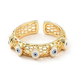 Эмалированное кольцо-манжета с конским глазом, латунное полое кольцо для женщин, без кадмия и без свинца, реальный 18k позолоченный, размер США 7 1/4 (17.5 мм)