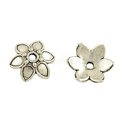 6 -petal tibetischen Stil Legierung Blume Perlenkappen, cadmiumfrei und bleifrei, Antik Silber Farbe, 8.5x3 mm, Bohrung: 1 mm