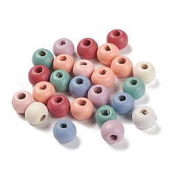 Perles de bois d'érable naturel peintes à la bombe, ronde, couleur mixte, 8.5x6.5mm, Trou: 2.5mm, environ 3000 pcs/500 g