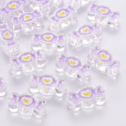 Abalorios de acrílico transparentes, con esmalte, caramelo, lila, 13.5x26.5x9.5mm, agujero: 3 mm