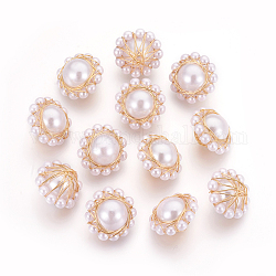Acryl Nachahmung Perlen, keine Lochkorne, mit Messing-Zubehör, langlebig plattiert, Nickelfrei, Blume, weiß, 16x11 mm