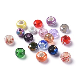 Europäische Perlen aus Glas und Porzellan, großes Loch Rondell Perlen, keine Metallkern, Mischungsart, Mischfarbe, 12~15.5x6~10 mm, Bohrung: 3.8~6.5 mm