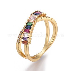 Micro ottone spianare anelli zirconi, anello a croce, doppi anelli, x anelli, infinito, colorato, oro, formato 8, 17.8x18.3mm