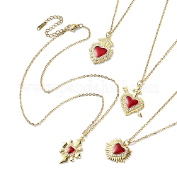 Golden Brass with Cubic Zirconia Heart Pendant Necklace, Mixed Shapes, 15.79~15.98 inch(40.1~40.6cm)