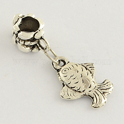 Large Hole Alloy European Dangle Charms, Fish, Antique Silver, 28mm, Hole: 4mm