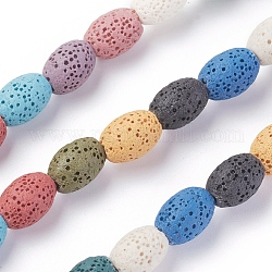 Fili di perle di roccia lavica naturale, tinto, riso, colore misto, 12~12.5x8.5~9mm, Foro: 2 mm,circa33pcs/filo, 15.55 pollici (39.5 cm)