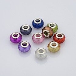 Faceted Resin European Beads, Large Hole Rondelle Beads, with Silver Tone Brass Cores, Mixed Color, 14x9mm, Hole: 5mm