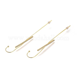 Brass Micro Pave Clear Cubic Zirconia Ear Wrap Crawler Hook Earrings, with Ear Nuts, Bar, Long-Lasting Plated, Real 18K Gold Plated, 85~86.5mm, Pin: 0.8mm