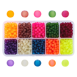 Transparente Glasperlen Stränge, für die Herstellung von Perlenschmuck, matt, Runde, Mischfarbe, 4 mm, Bohrung: 1.1 mm, 10 Farben, 200 Stk. je Farbe, 2000 Stück / Karton