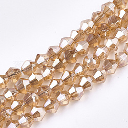 Chapelets de perles en verre électroplaqué, arc-en-ciel plaqué, toupie avec facettes, Pérou, 4x4.5mm, Trou: 1mm, 92~96 pcs / chapelet, 13.78~14.37 pouce