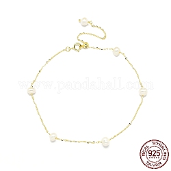 Natural Freshwater Pearls Beaded Link Bracelets, with 925 Sterling Silver Cable Chain Bracelets for Women, Real 14K Gold Plated, 9-1/2 inch(24cm)