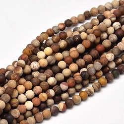 Bereift natürliche versteinertes Holz runden Perle Stränge, 8 mm, Bohrung: 1 mm, ca. 47 Stk. / Strang, 15 Zoll