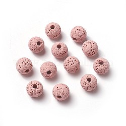 Perles de pierre de lave naturelle non cirées, pour perles d'huile essentielle de parfum, perles d'aromathérapie, teinte, ronde, rose, 8.5mm, Trou: 1.5~2mm